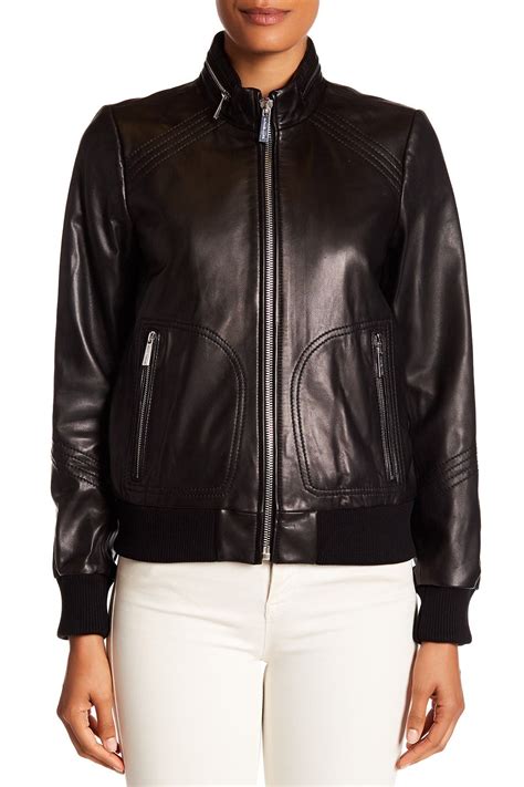 michael kors leather bomber peanut|Michael Kors Leather jackets for Men .